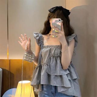 Áo 2 dây bèo nhún pinkstore29 kiểu lệch tà cá tính a5737