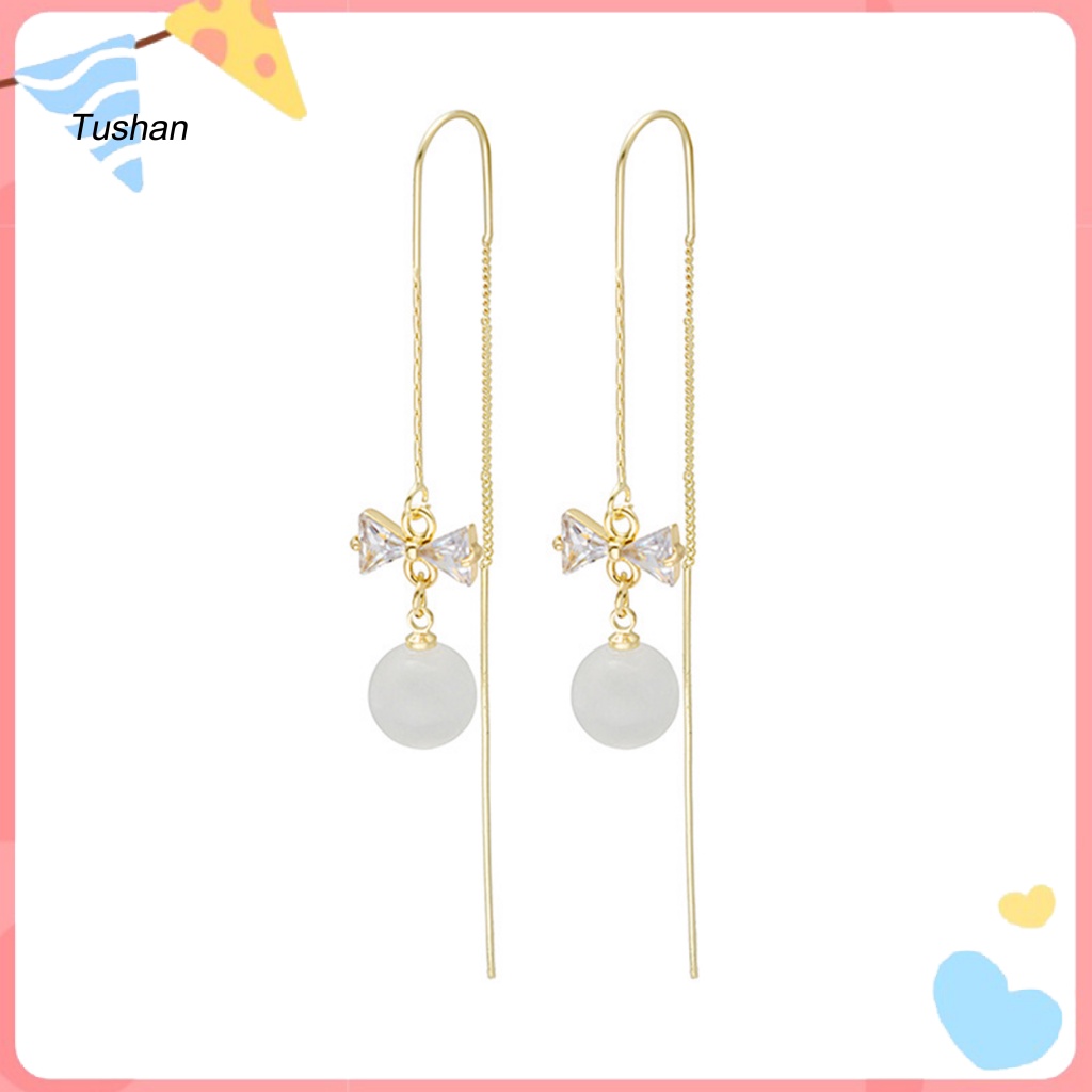 1 Cặp Bông Tai Hình Nơ Đính Đá Zircon Giả Kiểu Hàn Quốc Cho Đám Cưới [Ts] [Ts] 1 Cặp