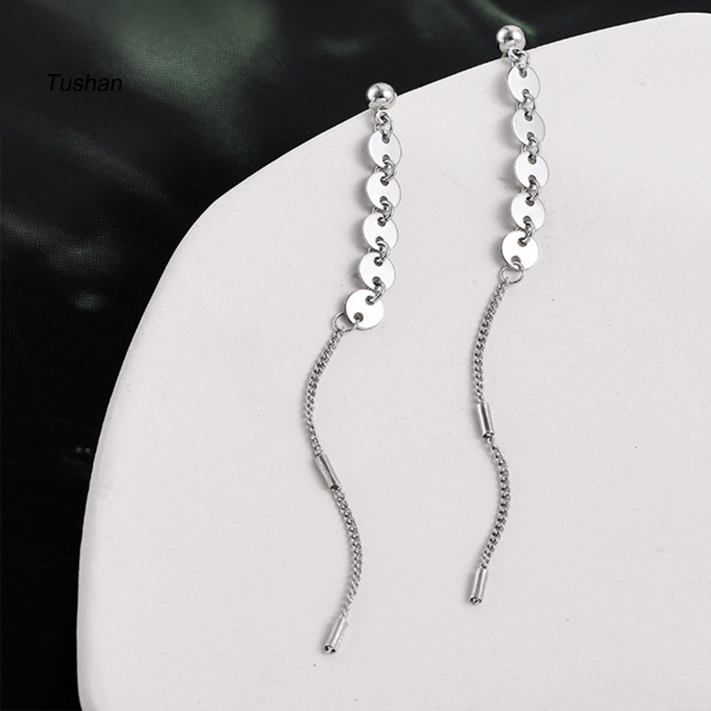 Bông Tai Dáng Dài Hình Tròn Phối Tua Rua Phong Cách Hàn Quốc Thời Trang Dự Tiệc Sang Trọng