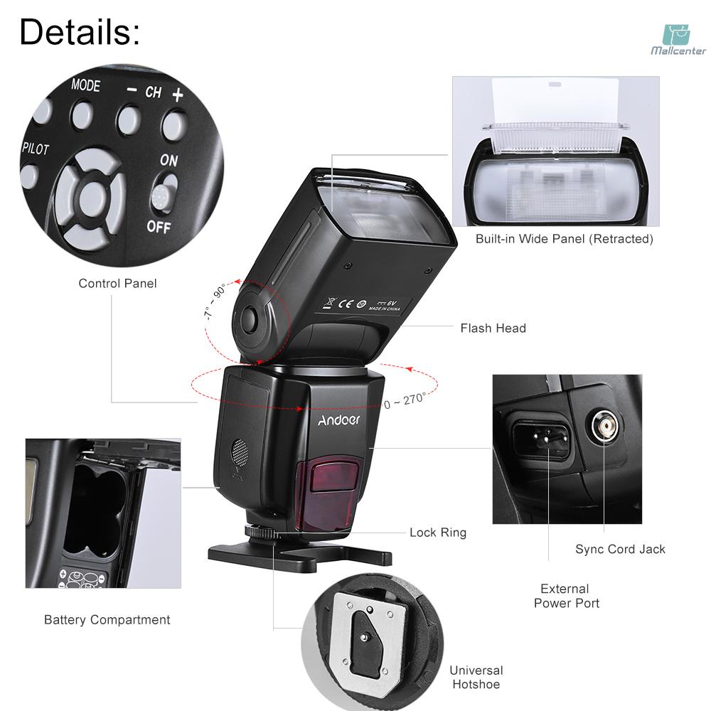 Andoer AD560 IV 2.4G Wireless Universal On-camera Slave Speedlite Flash Light GN50 LCD Display for DSLR Cameras