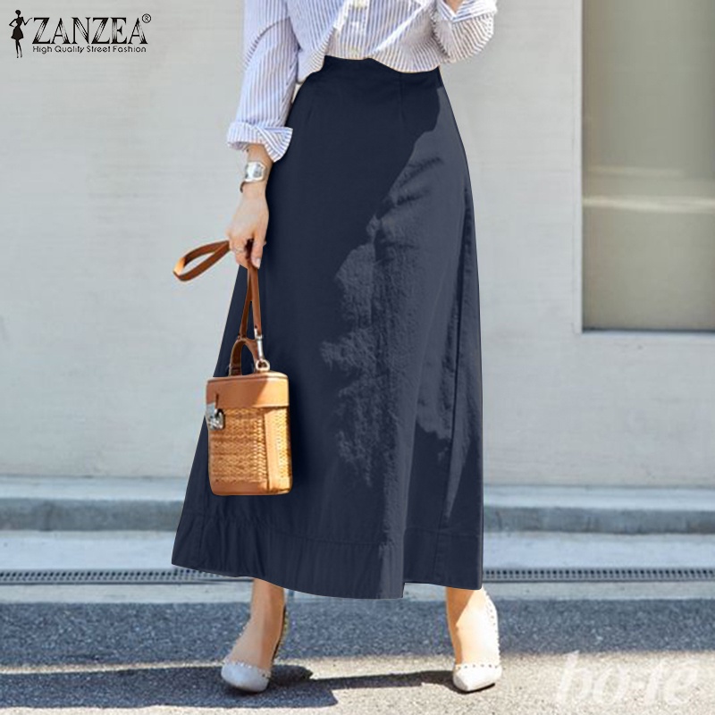 Zanzea Chân Váy Cotton Màu Trơn Lưng Cao Có Khóa Kéo Phong Cách Hàn Quốc Cho Nữ