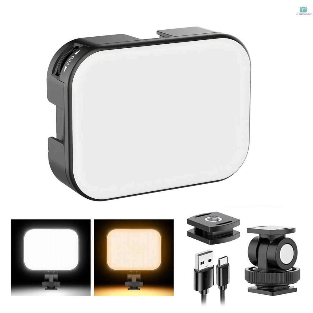 VL100C Mini Video LED Light 6W CRI95 3200K-6500K Stepless Dimmable with Triple Cold Shoe Built-in Rechargeable 2000mAh Battery