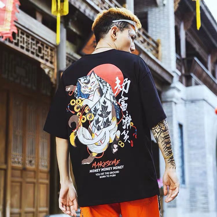 Áo Thun Ngắn Tay Dáng Rộng Thời Trang Hip Hop Đường Phố Âu Mỹ Cá Tính Cho Nam