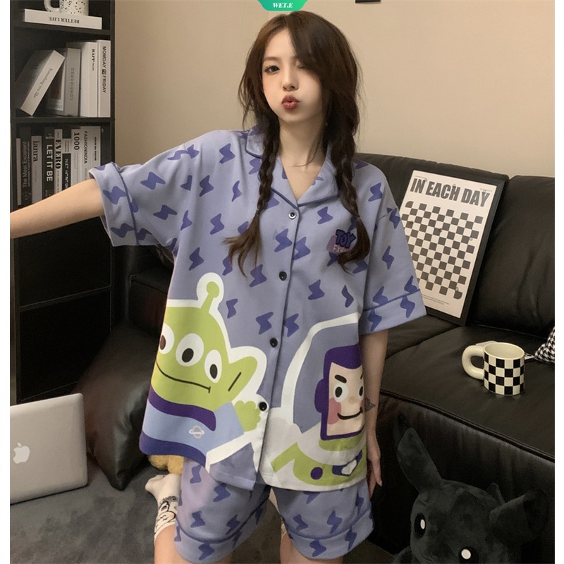 Bộ Đồ Ngủ Tay Ngắn Dáng Rộng In Hoạt Hình Buzz Lightyear Kiểu Nhật Bản Thời Trang Mùa Hè 2023 Cho Nữ