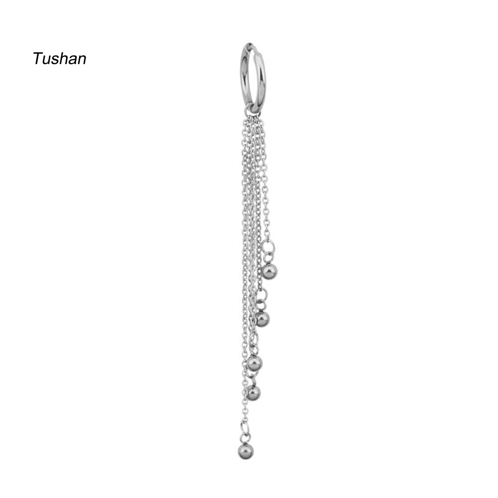 1 Khuyên Tai Dạng Kẹp Đính Hạt Tua Rua Bằng Thép Không Gỉ Unisex