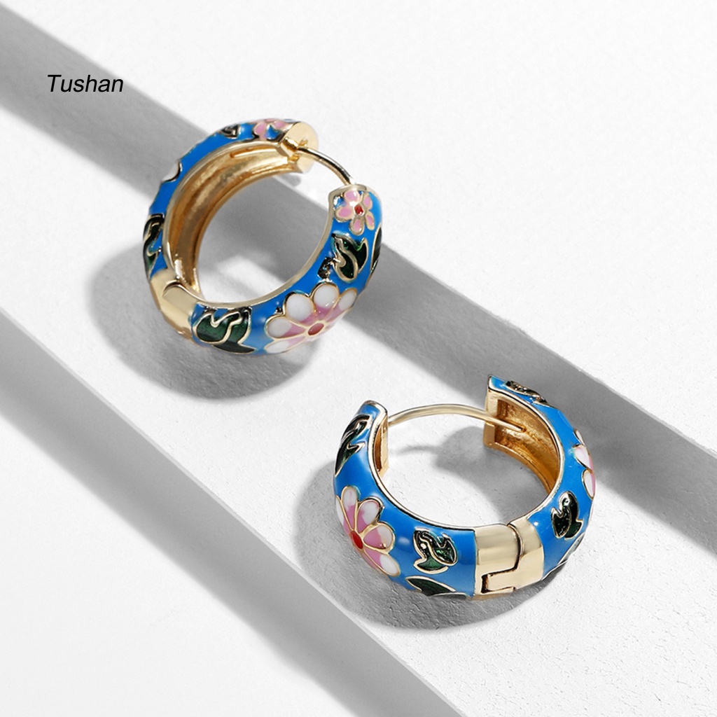 1 Đôi Bông Tai Tròn Họa Tiết Hoa Đính Đá Zircon Phong Cách Vintage Thanh Lịch