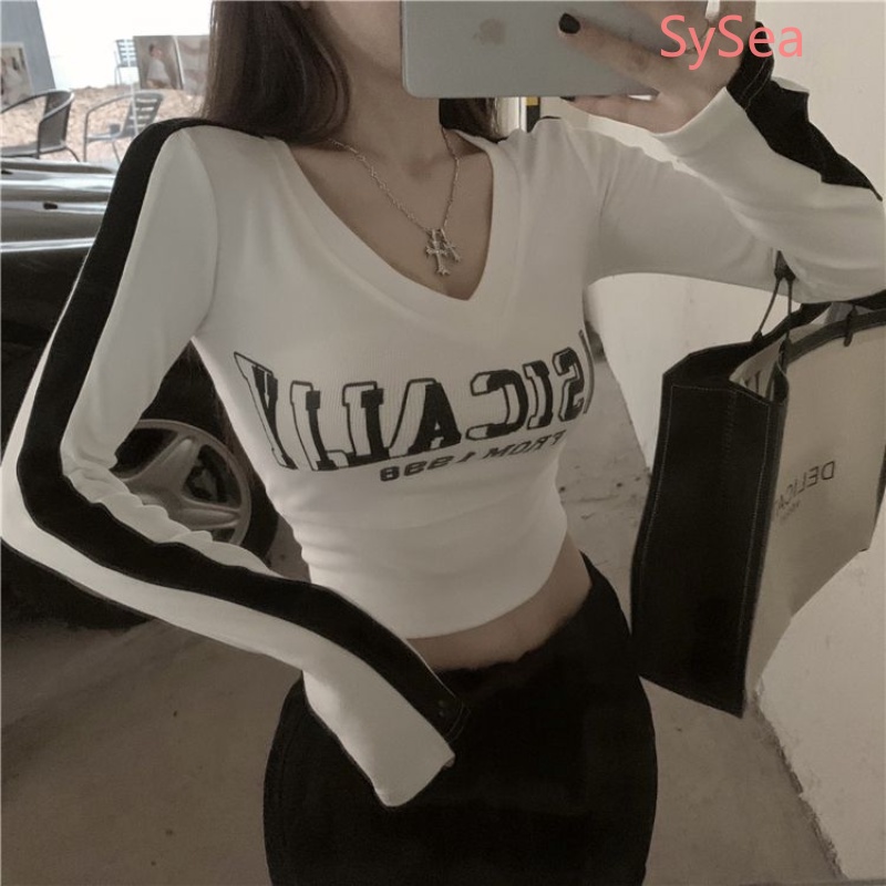 Áo Sơ Mi Cổ Chữ V In Họa Tiết Chữ Thời Trang Cho Nữ