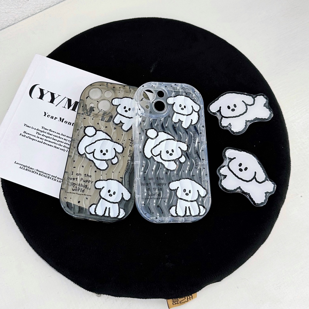 Ốp Điện Thoại TPU Silicone Mềm Trong Suốt Chống Sốc In Hình Chú Cún Có Giá Đỡ Cho iPhone 13 12 11 Pro Max 14 Plus