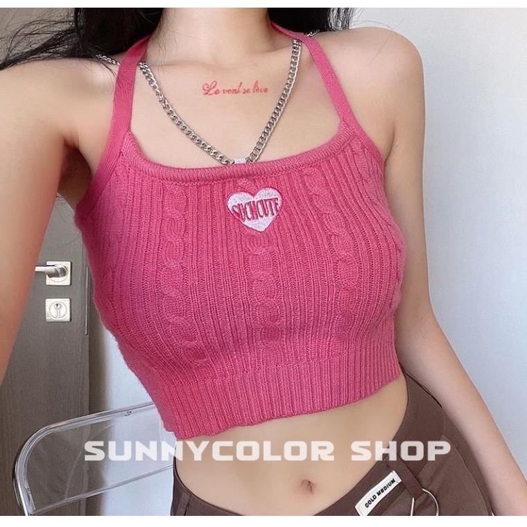 SUNNYCOLOR Áo ba lỗ nữ, áo croptop sát nách nữ kiểu ôm body tank top vải cotton co giãn tốt, mặc đi chơi, đi biển A20K04X 0529