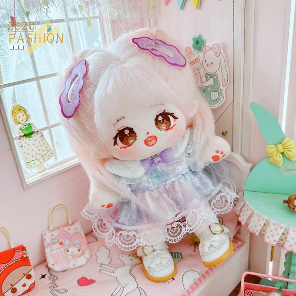 1 Bộ Băng Đô Và Đầm Cotton Mềm Mại Phối Ren Thanh Lịch Dành Cho Búp Bê
