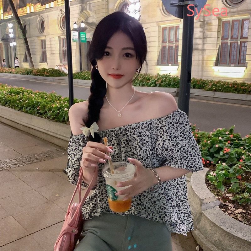 Áo Kiểu Tay Phồng Trễ Vai Họa Tiết Hoa Xinh Xắn Thời Trang Mùa Hè