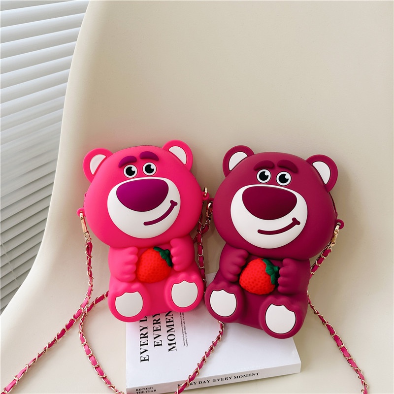 Túi Đựng Điện Thoại / Tiền Xu / Điện Thoại Bằng Silicon Hình Gấu / Dâu Tây Dễ Thương Cho Bé