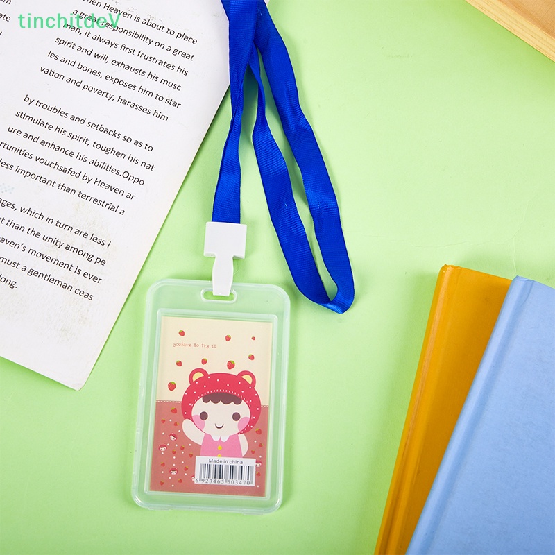 Set 1 Hộp Đựng Thẻ Tên Bằng Nhựa Trong Suốt Có Thể Thu Gọn Kèm Dây Đeo Tiện Dụng Cho Học Sinh