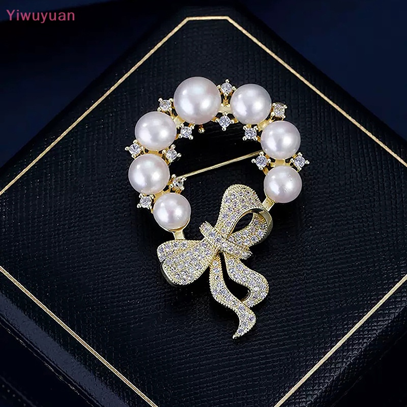< Yiwuyuan > Ghim Cài Áo Khoác Hình Nơ Đính Ngọc Trai Thời Trang Mới Dành Cho Nữ