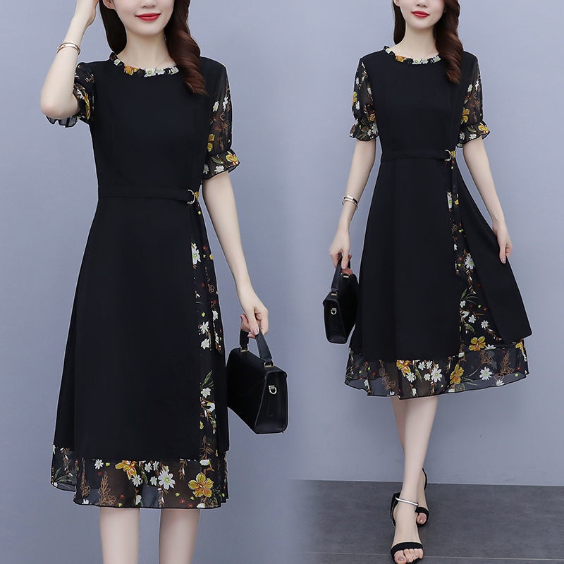 Đầm Chiffon Ghép Nối Cỡ Lớn Thời Trang Mùa Hè Cho Nữ