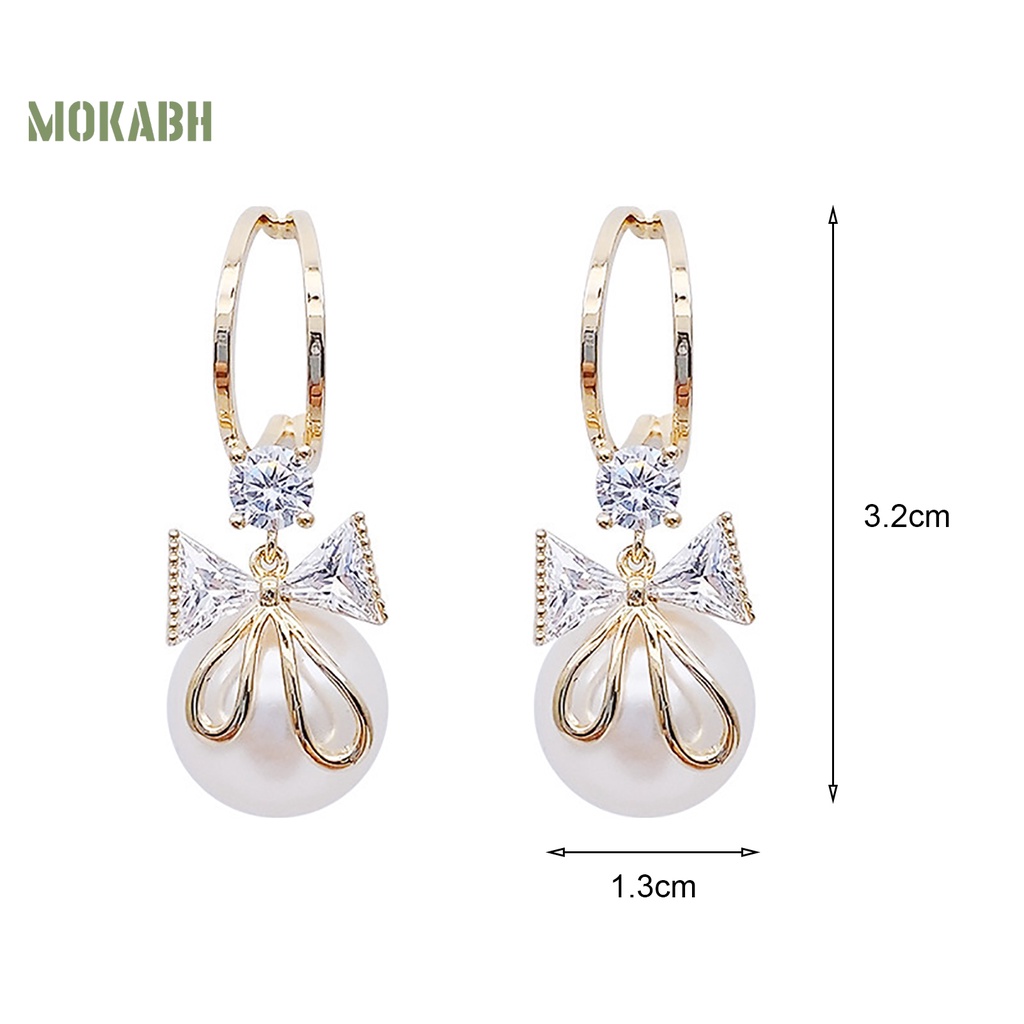 1 Đôi Bông Tai Hình Nơ Đính Đá Sang Trọng Bằng Thép Không Gỉ