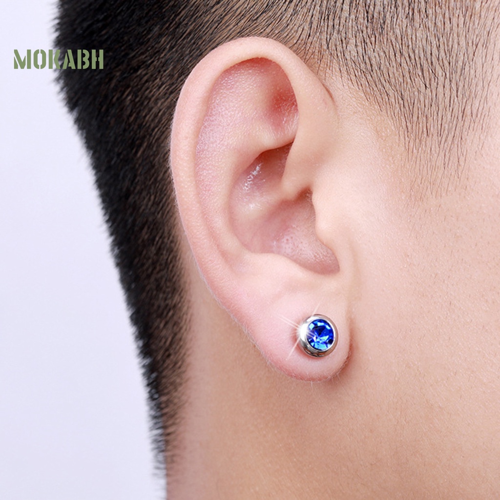 1 Đôi Bông Tai Tròn Bằng Thép Không Gỉ Đính Đá Nhiều Màu Thời Trang Dành Cho Nam Và Nữ