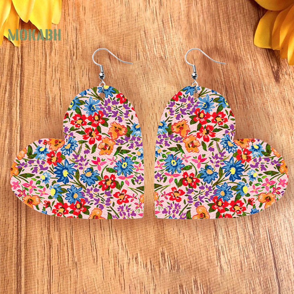 1 Đôi Bông Tai Giả Da Hình Trái Tim Nhiều Màu Phong Cách Retro