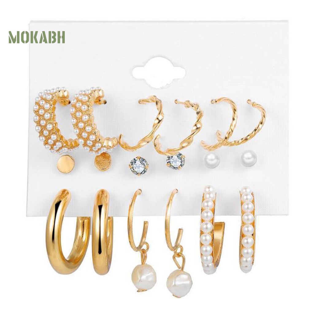 Set 9 Đôi Bông Tai Mạ Điện Đính Ngọc Trai Giả Thanh Lịch Cho Nữ