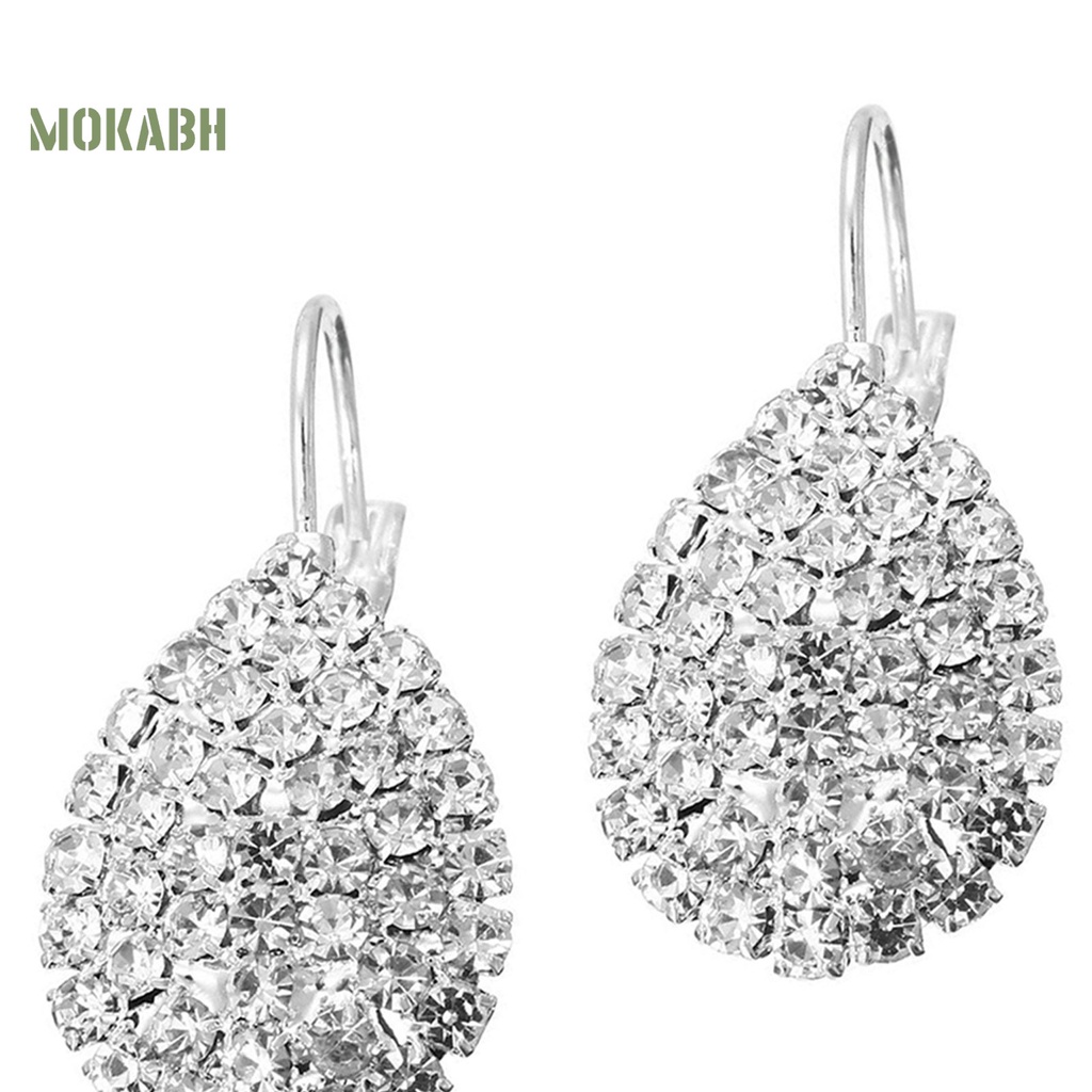 Bông Tai Mạ Bạc Hình Giọt Nước Đính Đá Sang Trọng