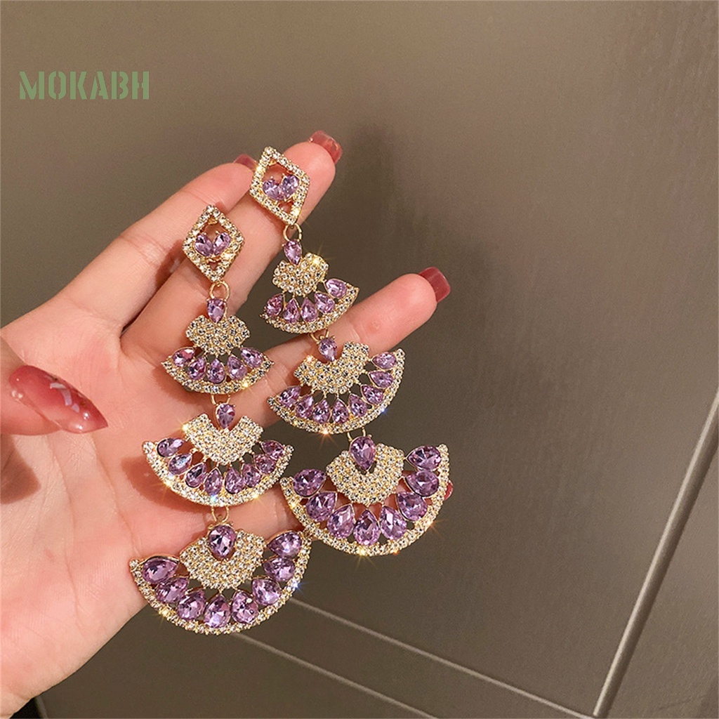 1 Đôi Bông Tai Dài Hình Quạt Đính Đá Lấp Lánh Dành Cho Nữ