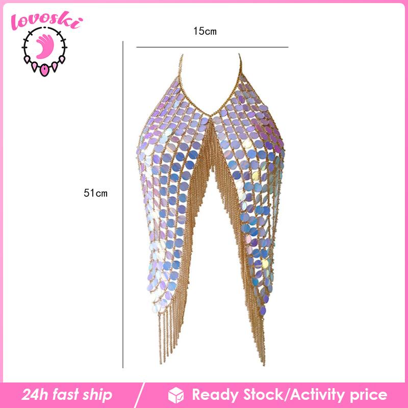 [Lovoski] Áo Ngực Đính Kim Sa Lấp Lánh Cho Nữ Đi Hộp Đêm Bãi Biển / Lễ Hội Rav