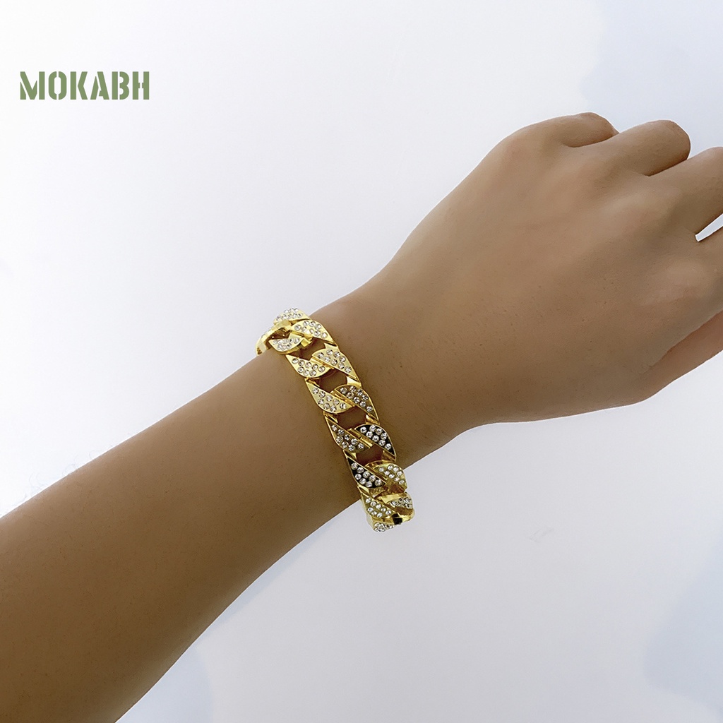 [Mới] Vòng Đeo Tay Hình Học Đính Đá Mạ Điện Không Dễ Gỉ Dày Trang Trí Đường Phố Cá Tính Dành Cho Nữ