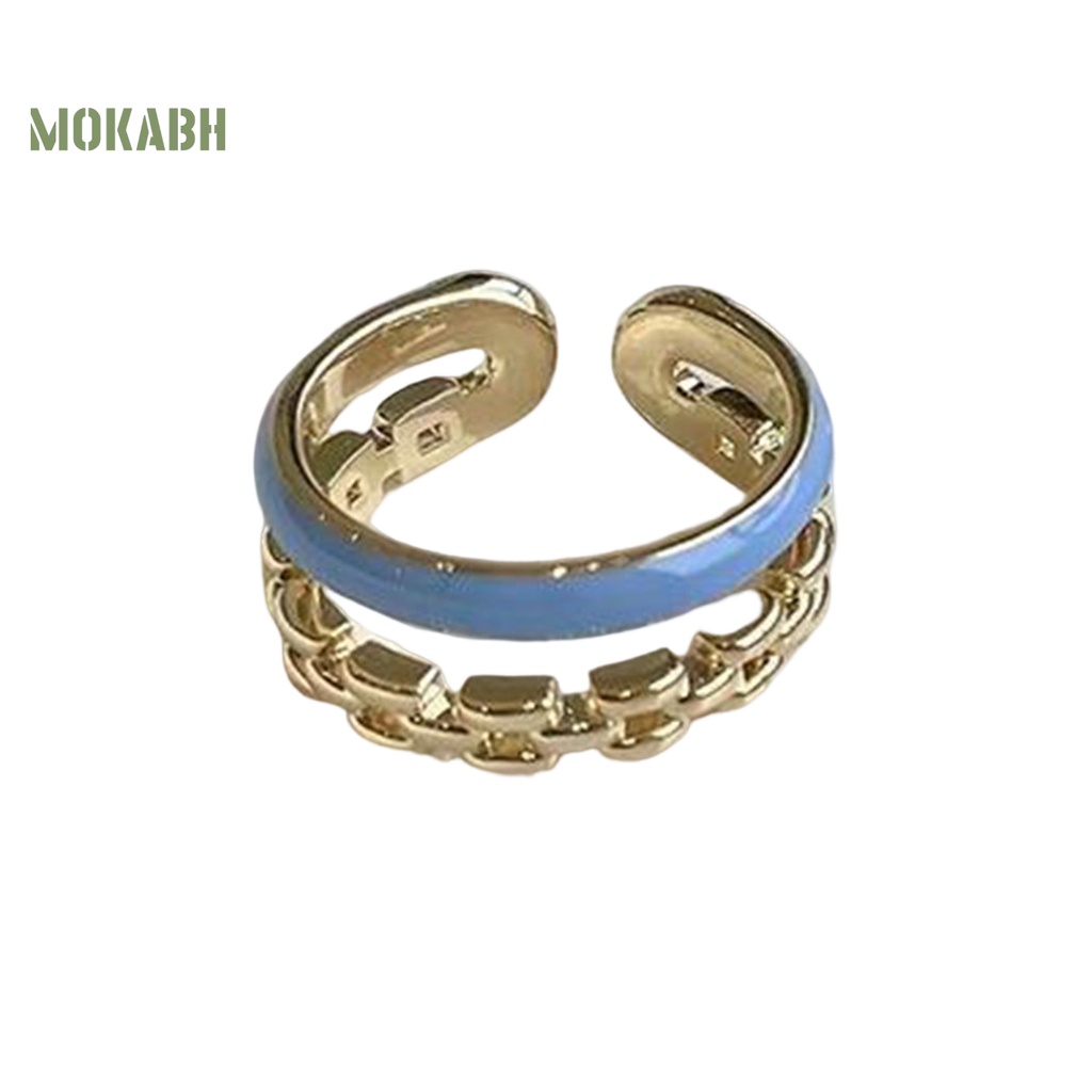 [Mới] Nhẫn Hai Lớp Dạng Hở Mạ Vàng Trơn Phối Dây Xích Thời Trang Có Thể Điều Chỉnh Làm Quà Tặng Cho Nữ
