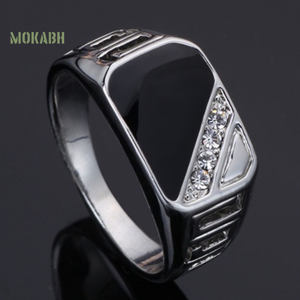 [Hot] Nhẫn Bản Rộng Mặt Hình Tam Giác Đính Đá Thời Trang Cho Nam