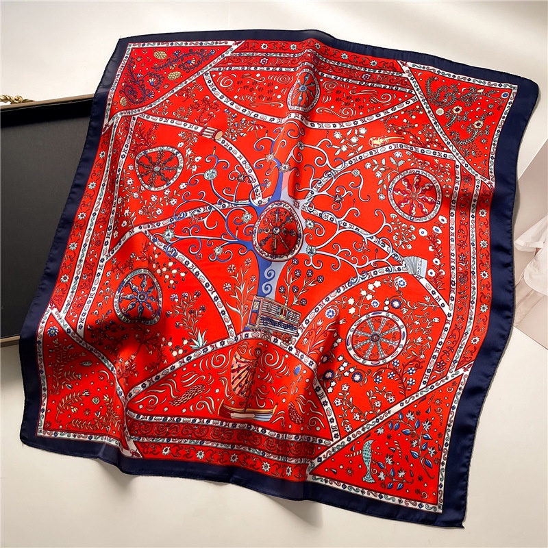 Khăn Choàng Cổ Hình Vuông 70X70Cm Chất Liệu Lụa Họa Tiết Hình Học Thời Trang Cho Nữ