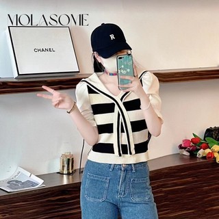 MOLASOME Nữ In Hình Thời Trang Màu Sắc Tương Phản Cổ Chữ V Tay Ngắn Áo Thun Giả Hai Mảnh