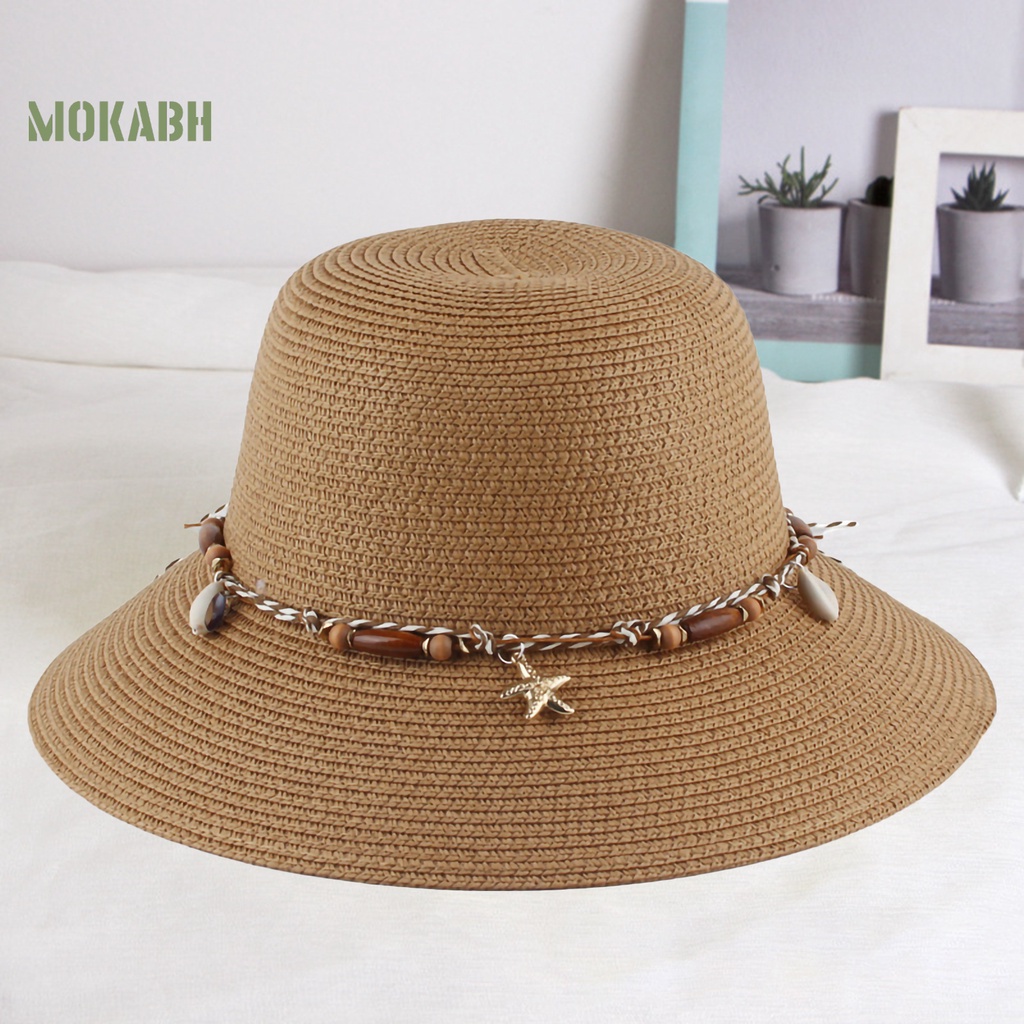 Mũ Vành Tròn Chống Nắng Màu Trơn Trang Trí Vỏ Sò Biển Cho Nữ