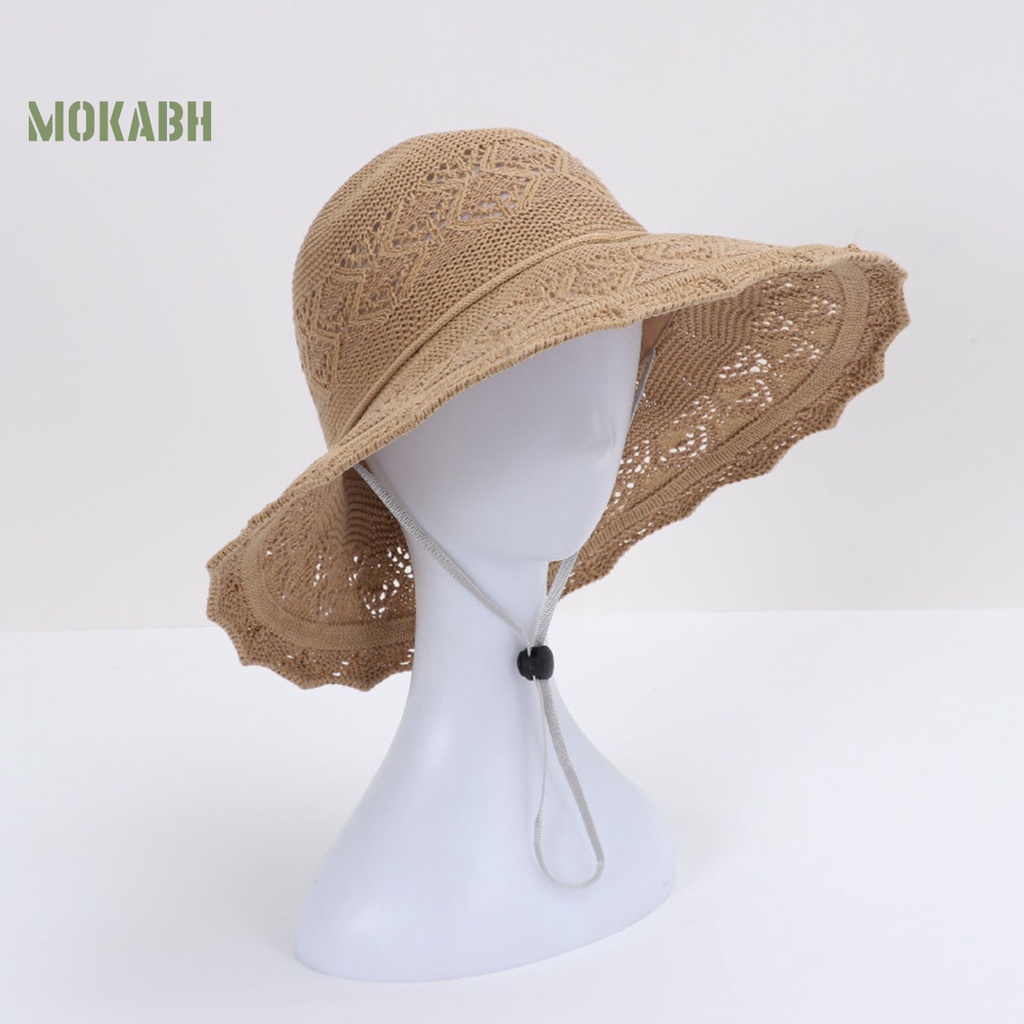 [Mok Abh] Mũ Rộng Vành Thắt Nơ Có Thể Điều Chỉnh Thời Trang Đi Biển Mùa Hè