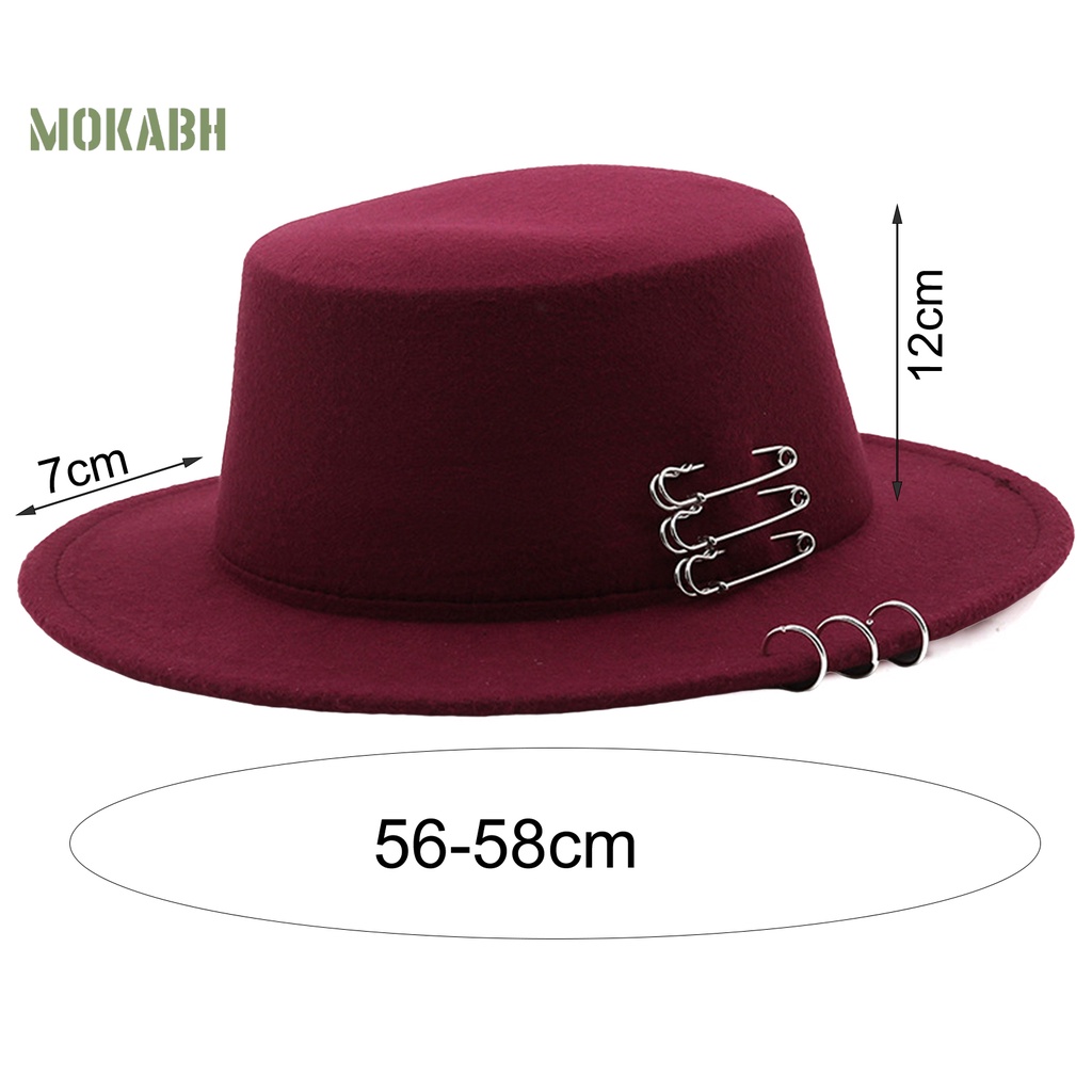 [Mok Abh] Mũ Fedora Len Chống Nắng Vành Phẳng Màu Trơn Cổ Điển Trang Trí Cho Nam Và Nữ