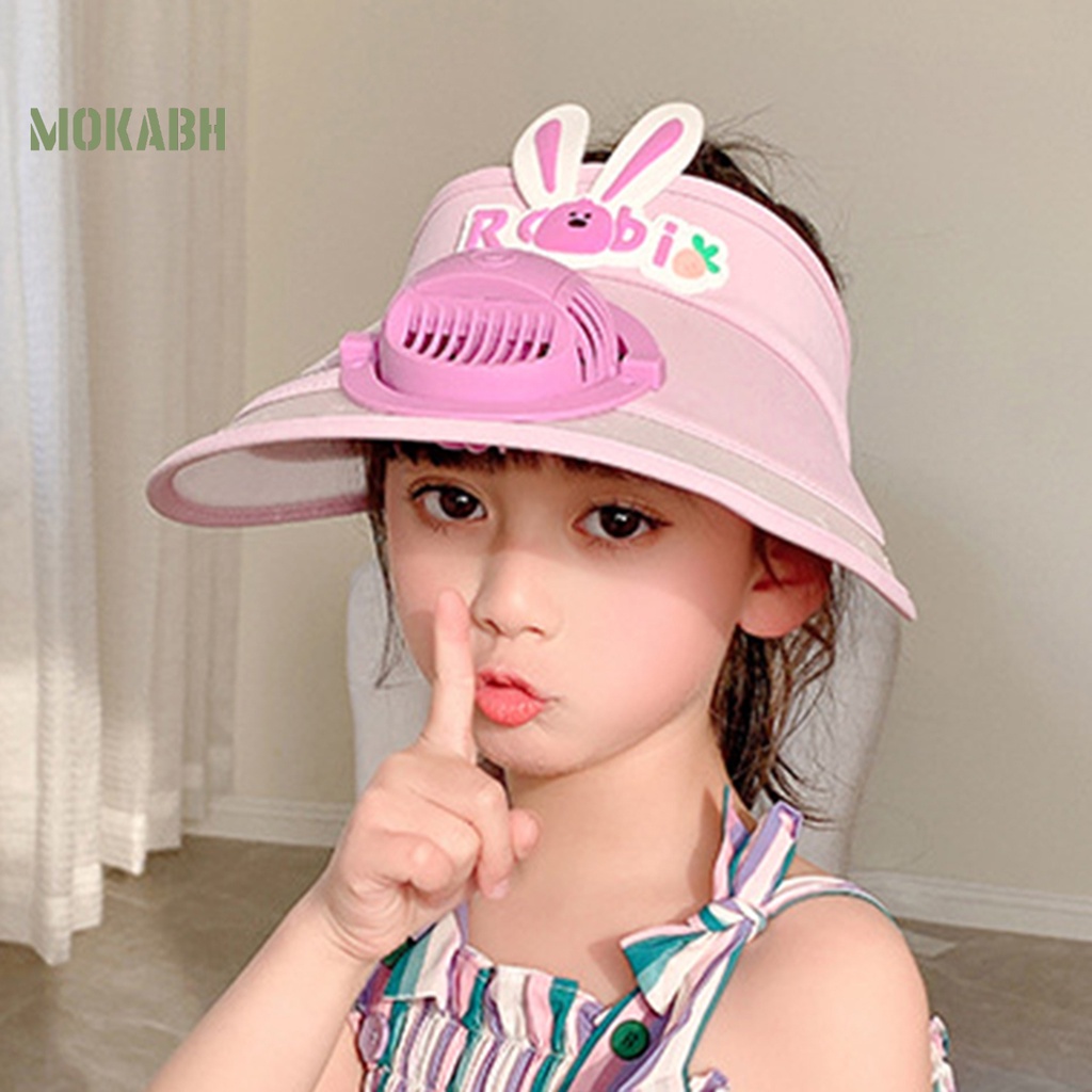 [Mok Abh] Mũ Quạt Điện Vành Rộng Chống Tia UV Họa Tiết Hoạt Hình Bảo Vệ An Toàn Không Có Quạt Sưởi Ấm Cho Trẻ Em