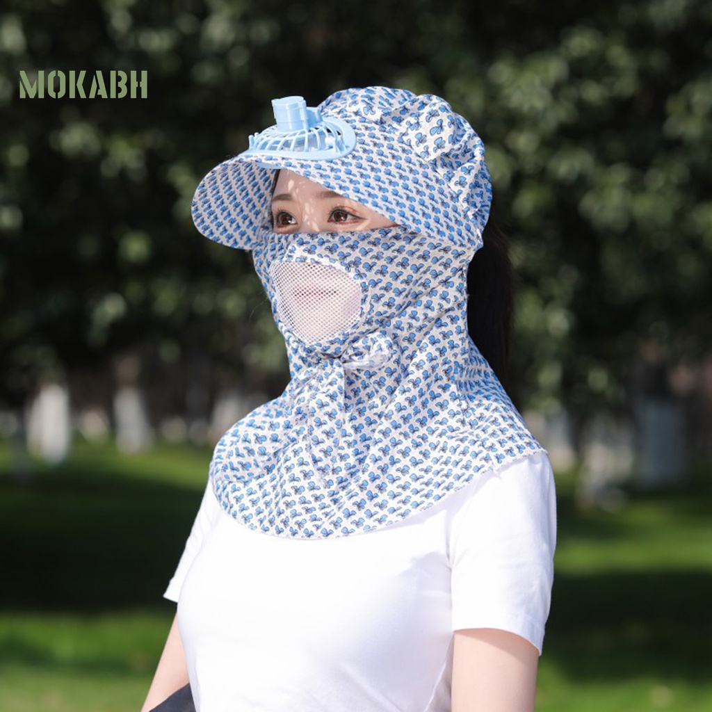[Mok Abh] Mũ Quạt Làm Mát Vành Rộng Rỗng Chống Nắng Trang Trí Ngoài Trời Bảo Vệ Cổ