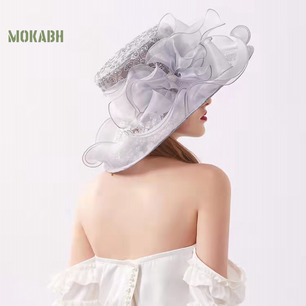 [Mok Abh] Mũ Vải Rộng Vành Đính Hoa Có Thể Gập Lại Được Dùng Cho Tiệc Cưới