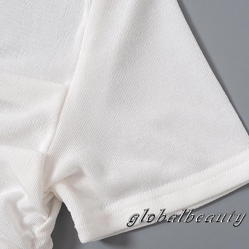 Áo Thun Ngắn Tay Cổ Tròn Xếp Ly Màu Trơn Thời Trang Mùa Hè Cho Nữ