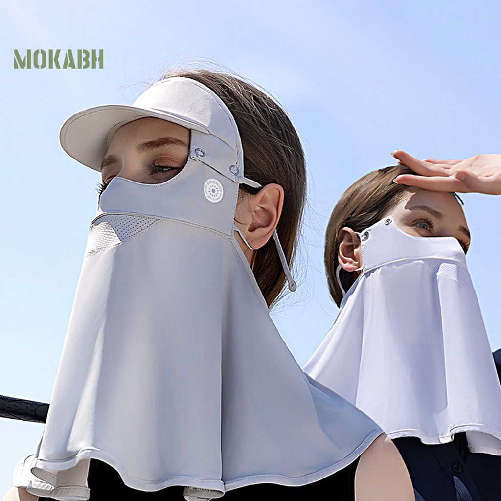 [Mok Abh] Khăn Trùm Đầu Bằng Vải Lụa Lạnh Chống Nắng Có Vành Che Mặt Vành Dùng Khi Lái Xe