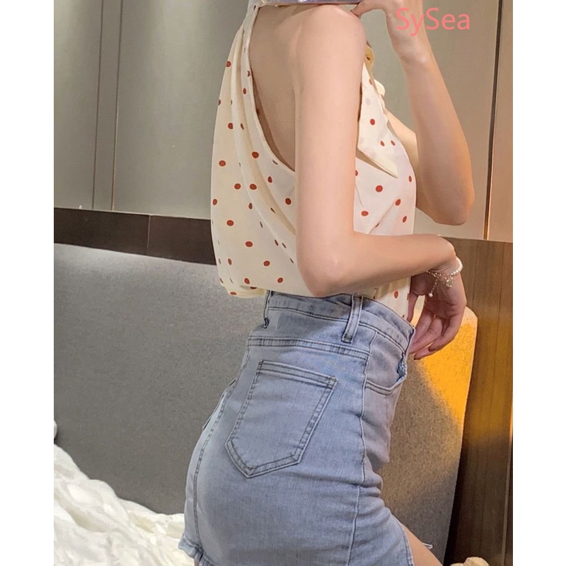 Áo Hai Dây Chấm Bi Phong Cách Pháp Thanh Lịch Cho Nữ