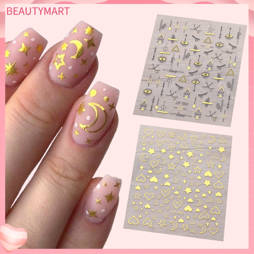 Miếng Dán Trang Trí Móng Tay Hình Trăng Sao Trái Tim Tinh Tế