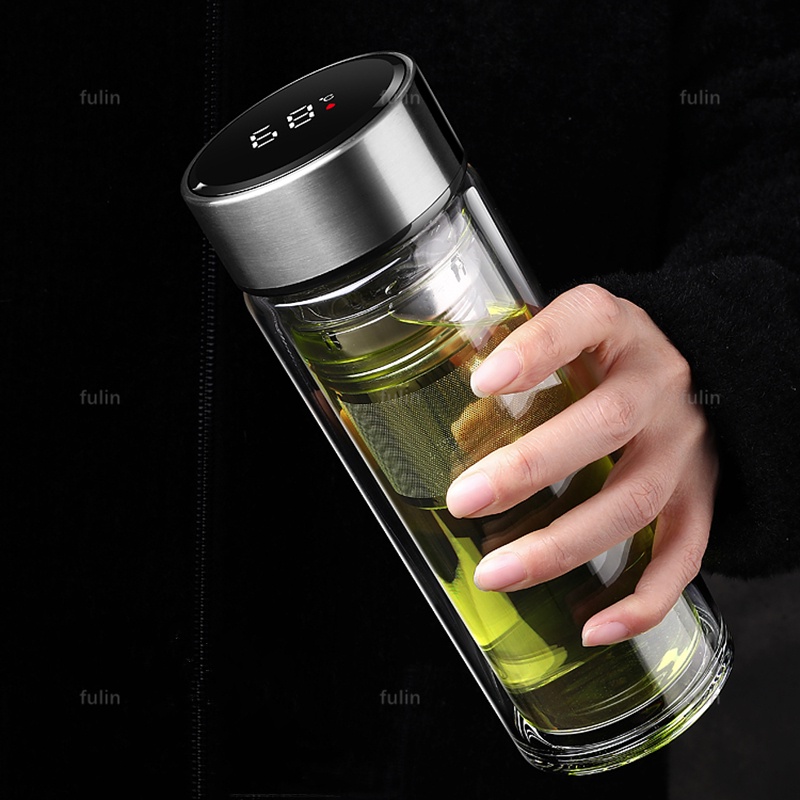 Bình Nước Thủy Tinh Hai Lớp Có Màn Hình LED Hiển Thị Nhiệt Độ