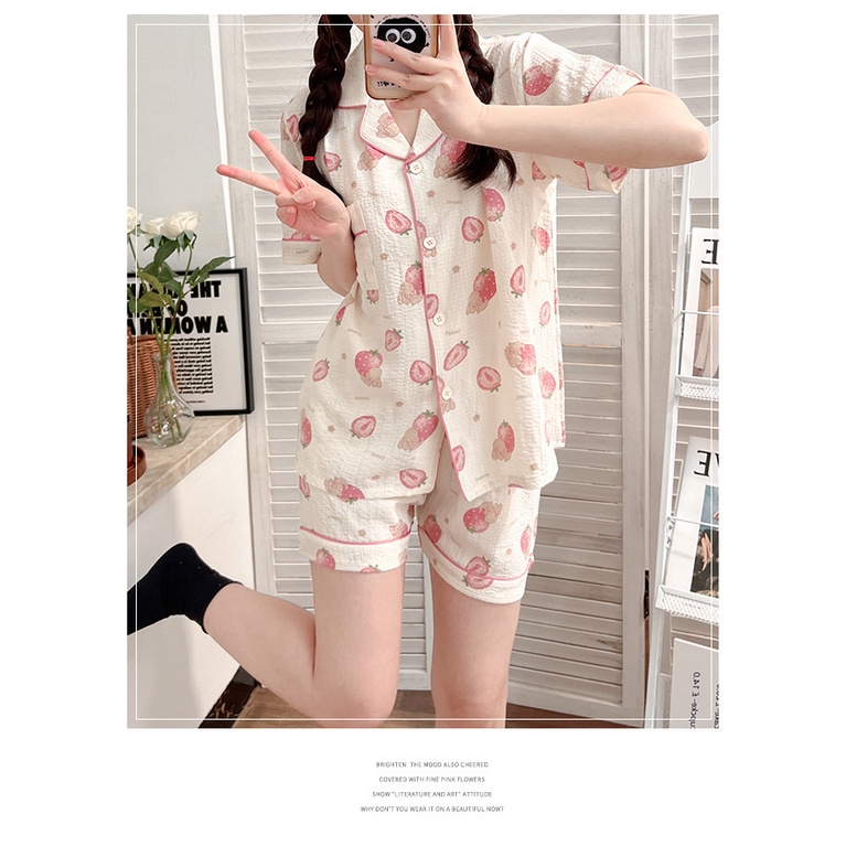 Bộ Đồ Ngủ Tay Ngắn Phồng Thời Trang Mùa Hè Xinh Xắn Cho Nữ