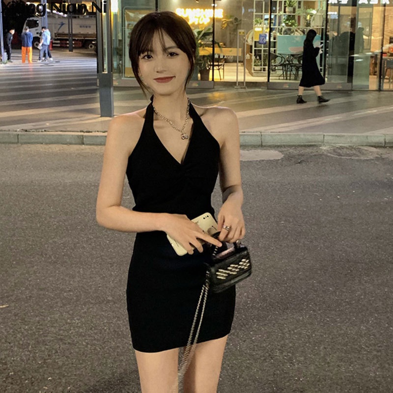Xiang Nian Ni Đầm không tay Cổ Chữ V Hở Lưng Gợi Cảm Phong Cách Hàn Quốc