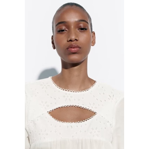 Zara Áo Sơ Mi Trắng Tay Dài Dáng Rộng Phối Ren Thời Trang Mùa Hè Cho Nữ 3666122