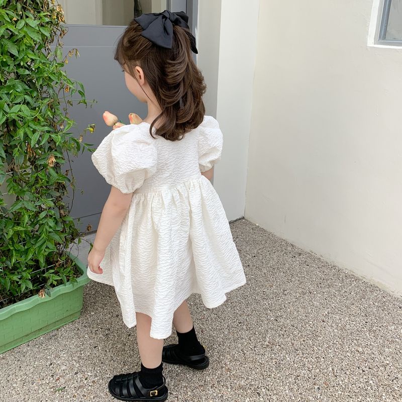 Đầm Công Chúa Tay Ngắn Phồng Màu Trơn Mẫu Mới 2023 Phong Cách Hàn Quốc Thời Trang Mùa Hè Cho Bé