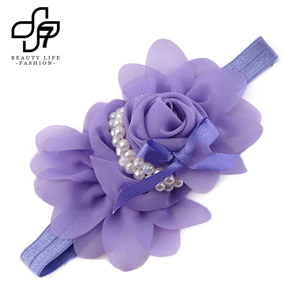 Băng Đô Co Giãn Đính Hạt Ngọc Trai / Hoa Dễ Thương Cho Bé Gái