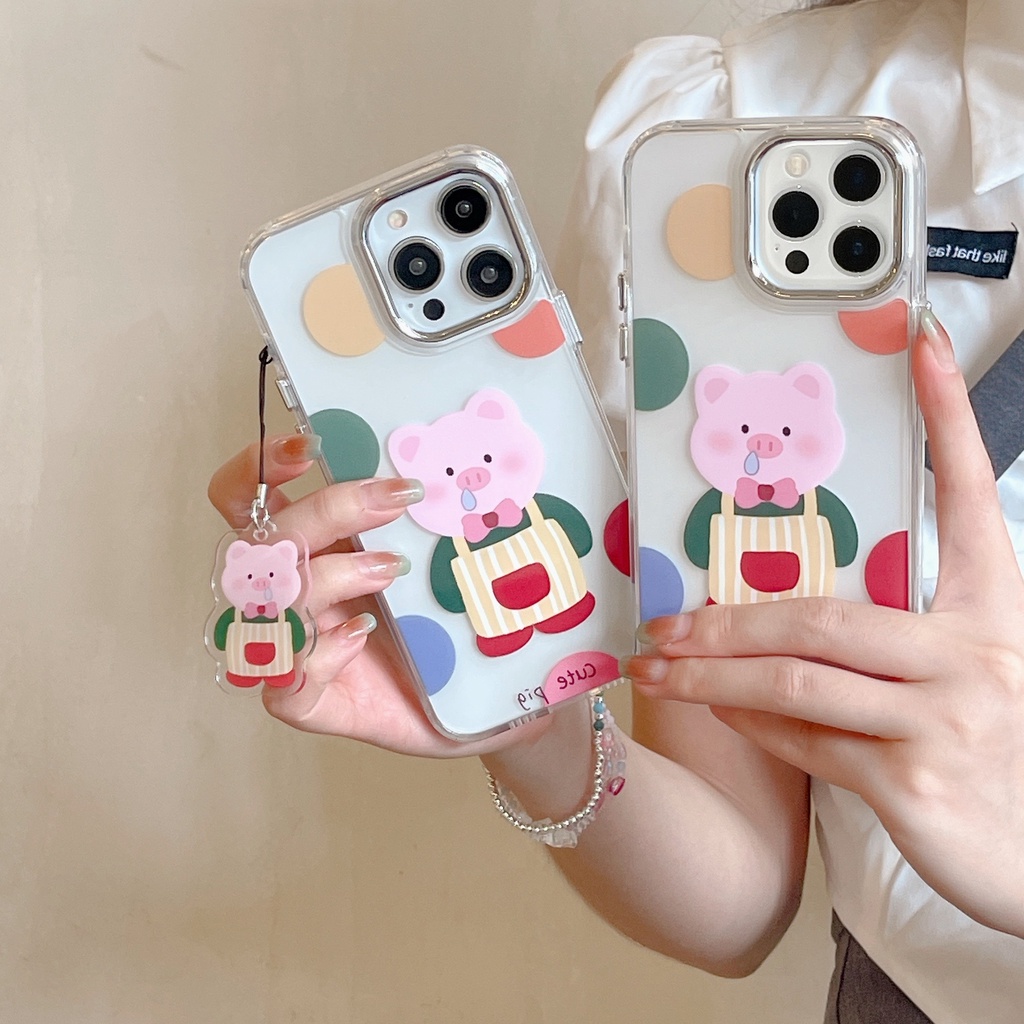 Ốp Điện Thoại Acrylic Chống Sốc Hình Heo Hồng Có Dây Treo Cho IPhone 14 13 12 11 Pro Max