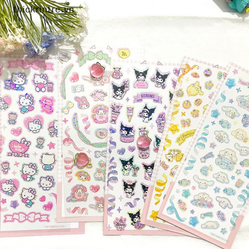 1 Gói Miếng Dán Trong Suốt Màu Laser Họa Tiết Hoạt Hình Kuromi Melody Dễ Thương DIY