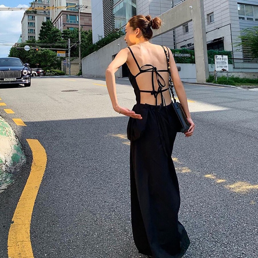 Kliou Đầm Maxi Dáng Chữ A Hai Dây Hở Lưng Thời Trang 2023 Mới Thanh Lịch Gợi Cảm Dành Cho Bạn Nữ